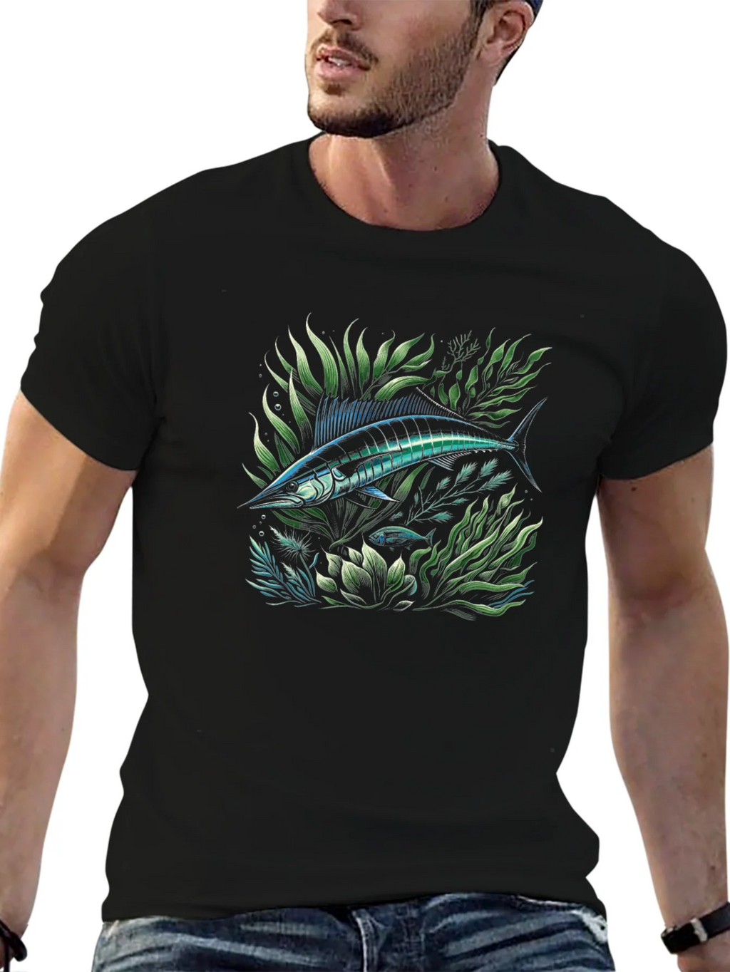 Marlin Fish Graphic Tee - Black Cotton T-Shirt product image 8
