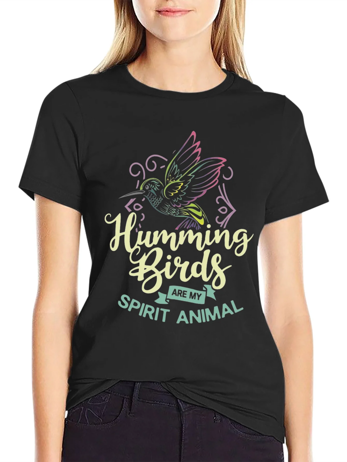 Hummingbird Spirit Animal Graphic Tee - Black Cotton Shirt product image 5