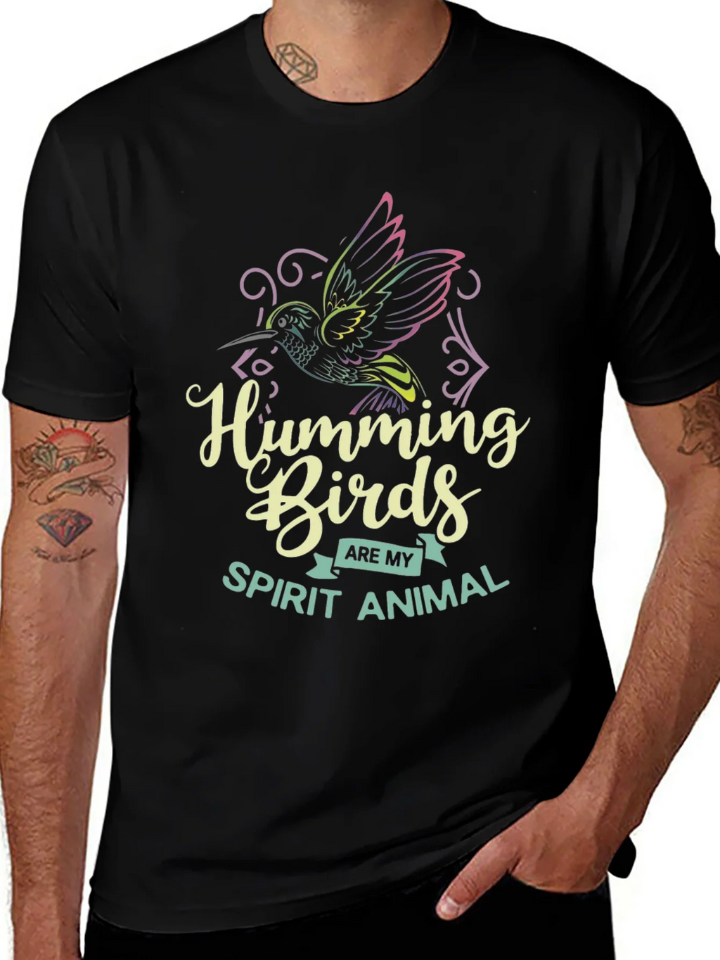 Hummingbird Spirit Animal Graphic Tee - Black Cotton Shirt product image 1