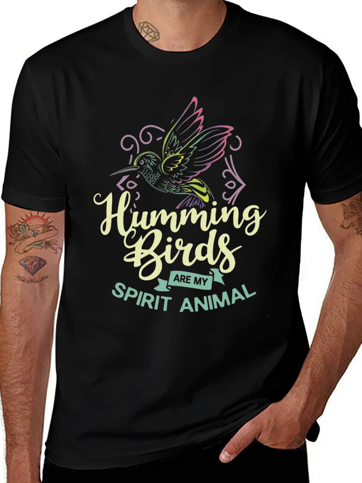 Hummingbird Spirit Animal Graphic Tee - Black Cotton Shirt product image 1
