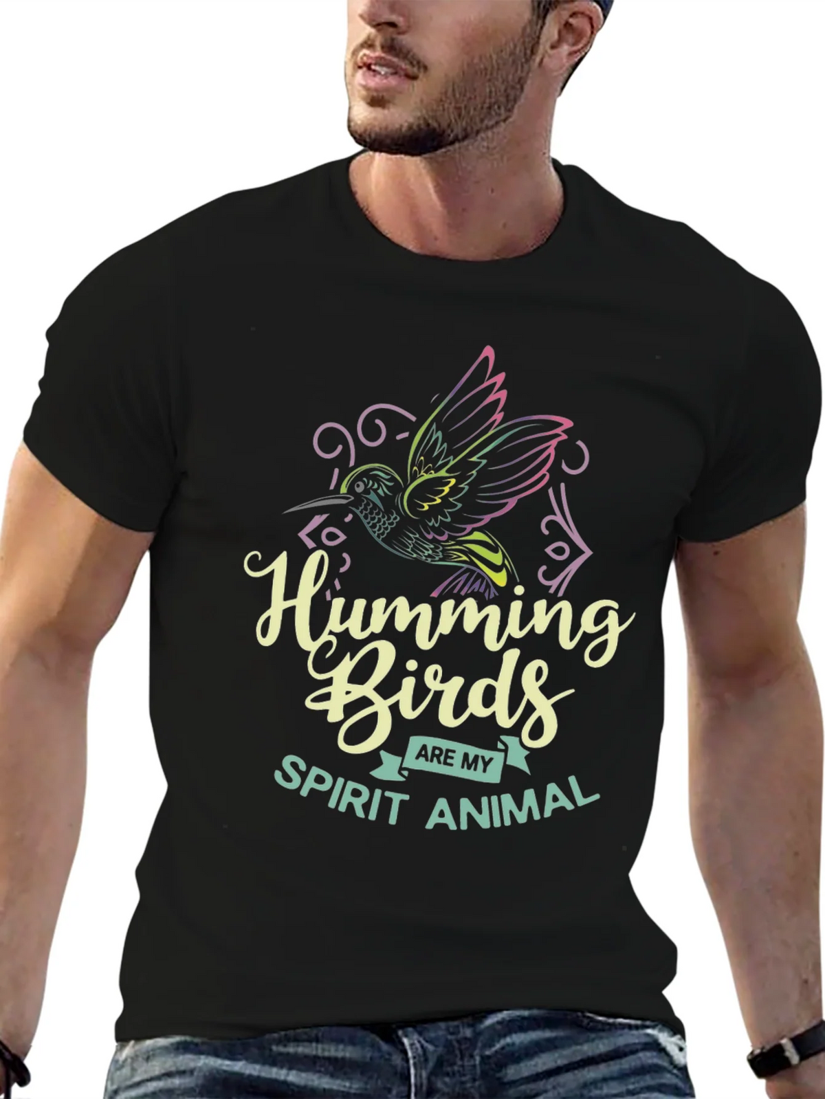 Hummingbird Spirit Animal Graphic Tee - Black Cotton Shirt product image 9