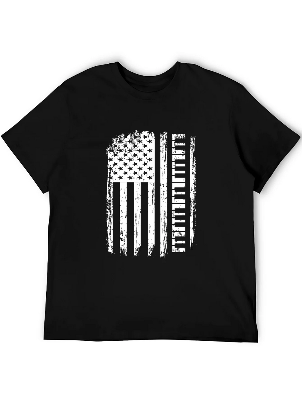 American Flag Piano Player Black T-Shirt product image 8