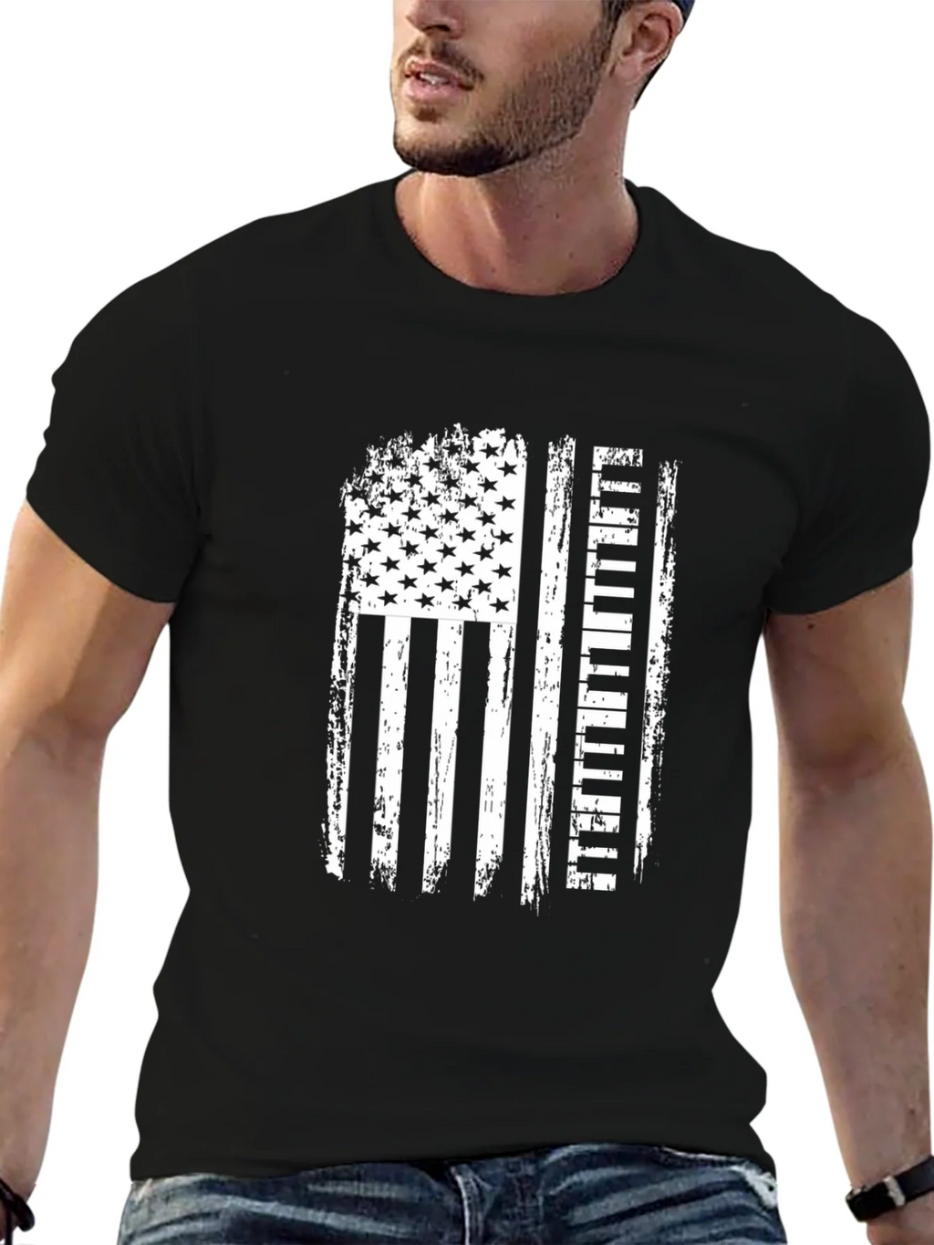 American Flag Piano Player Black T-Shirt product image 9