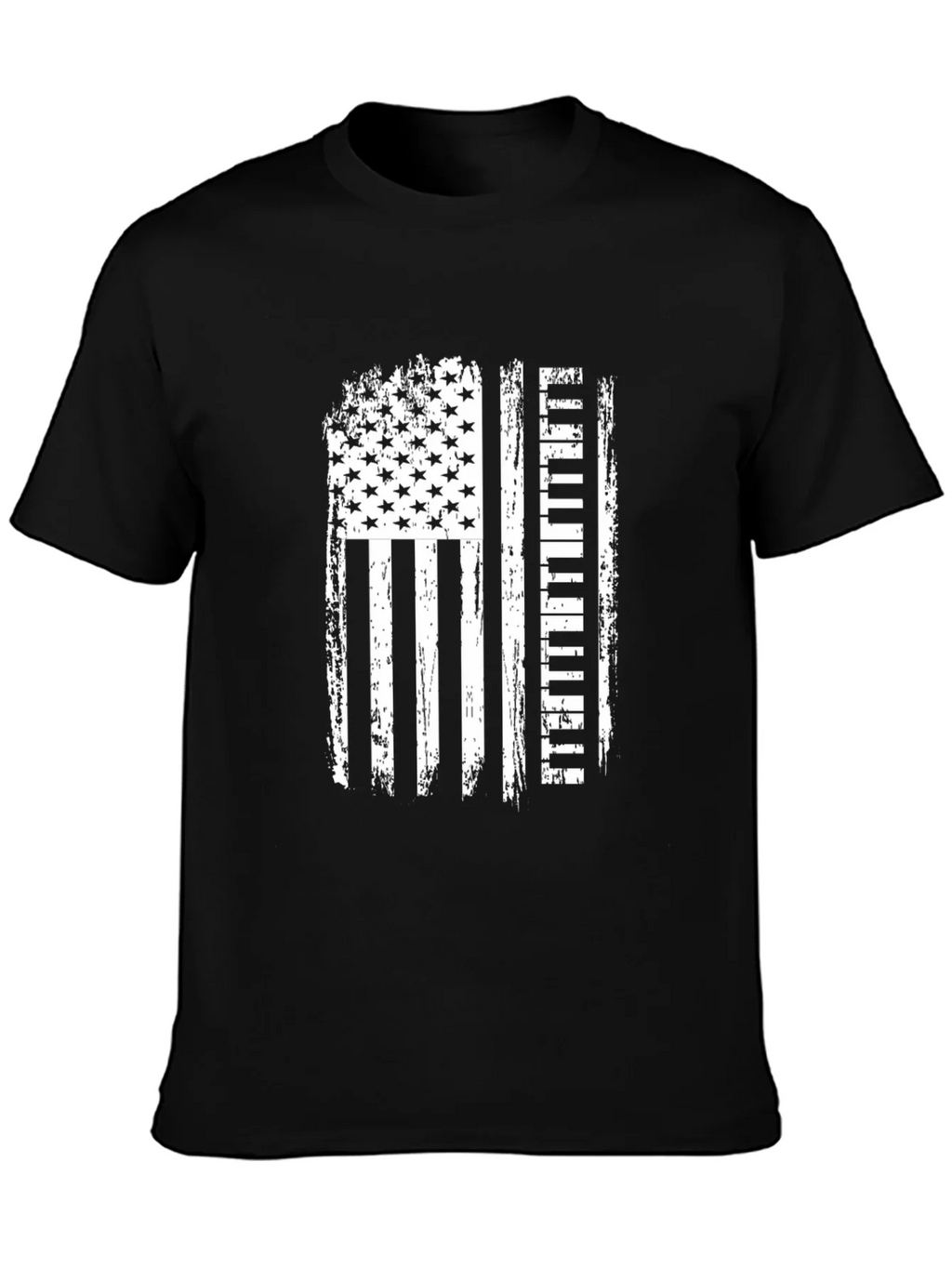 American Flag Piano Player Black T-Shirt product image 6