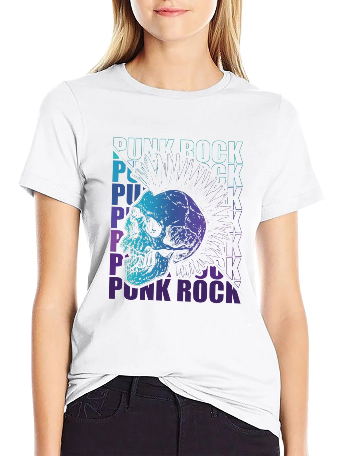 Punk Rock Skull Graphic Tee - Black Cotton T-Shirt product image 11