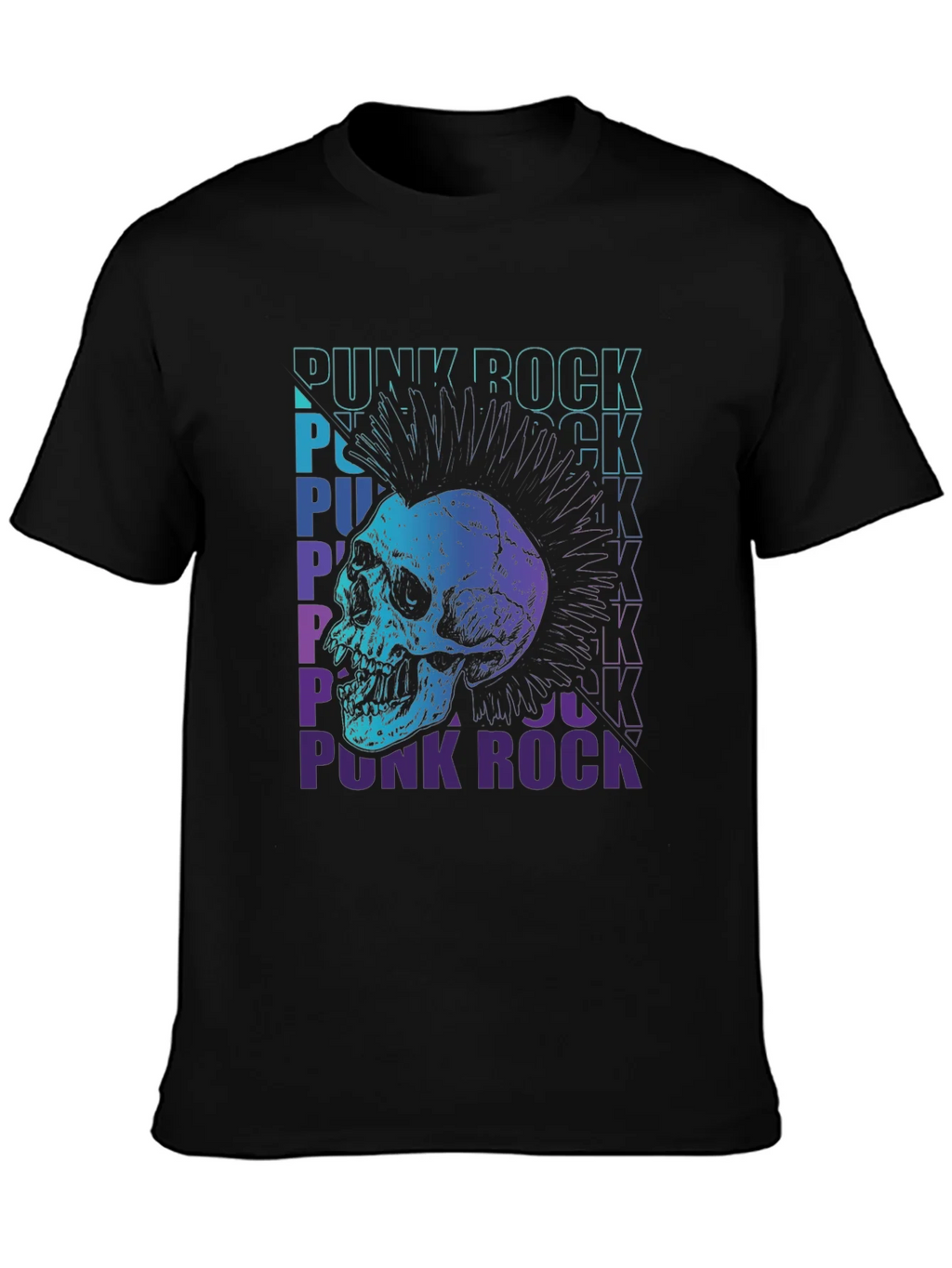 Punk Rock Skull Graphic Tee - Black Cotton T-Shirt product image 6