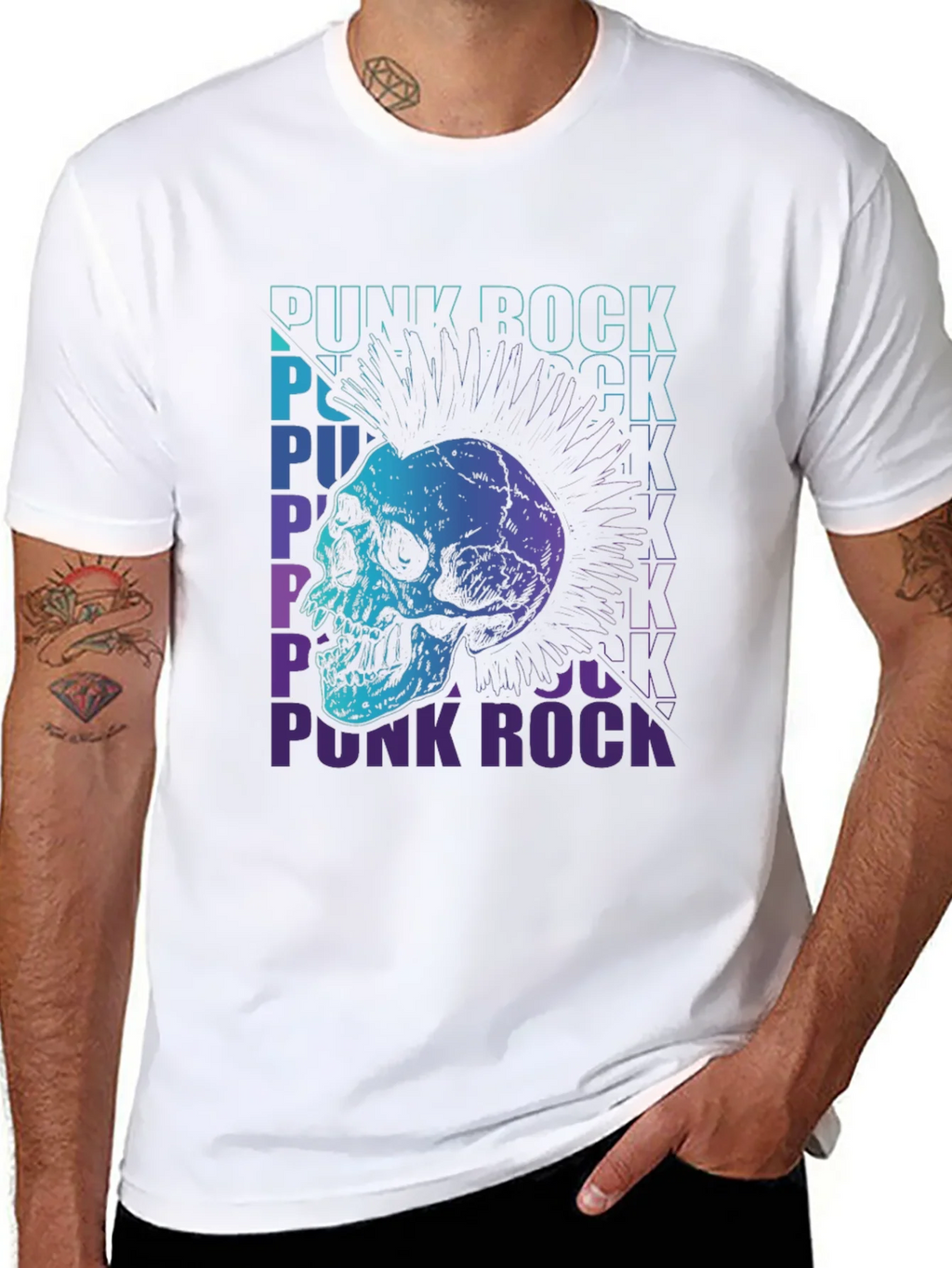 Punk Rock Skull Graphic Tee - Black Cotton T-Shirt product image 10