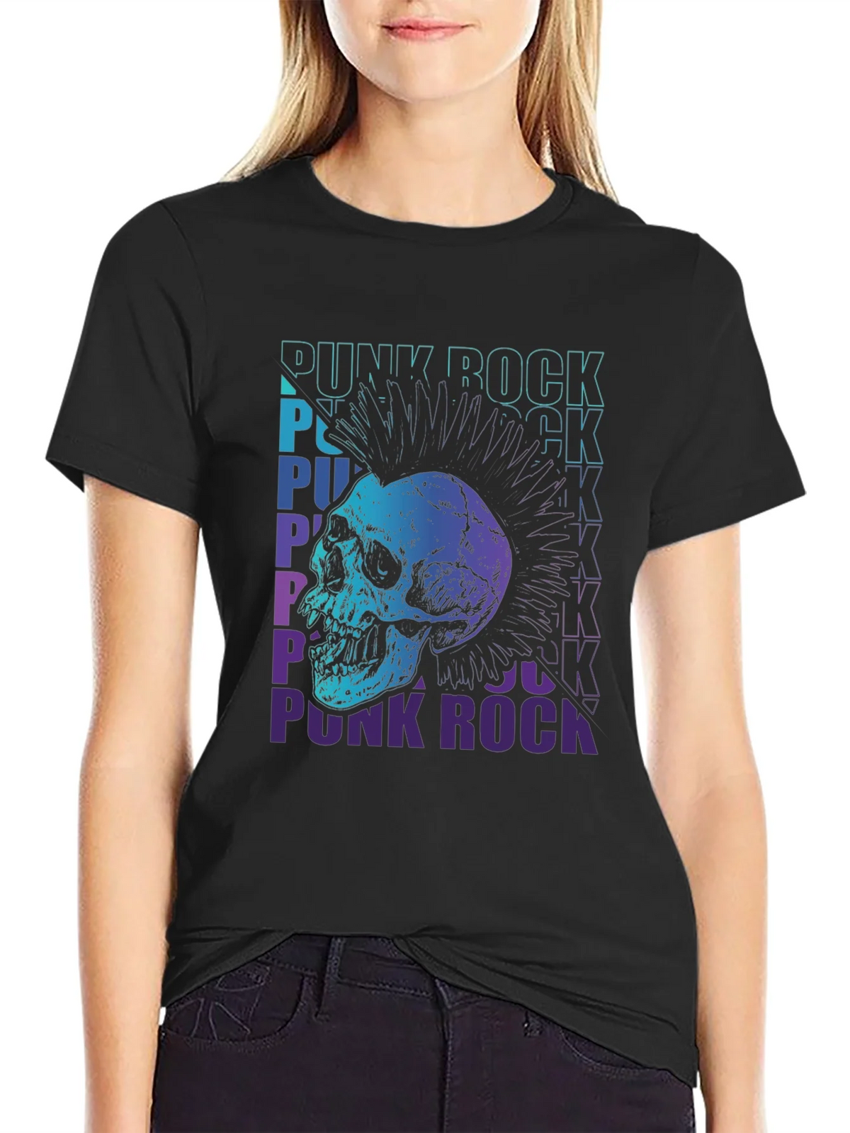 Punk Rock Skull Graphic Tee - Black Cotton T-Shirt product image 5