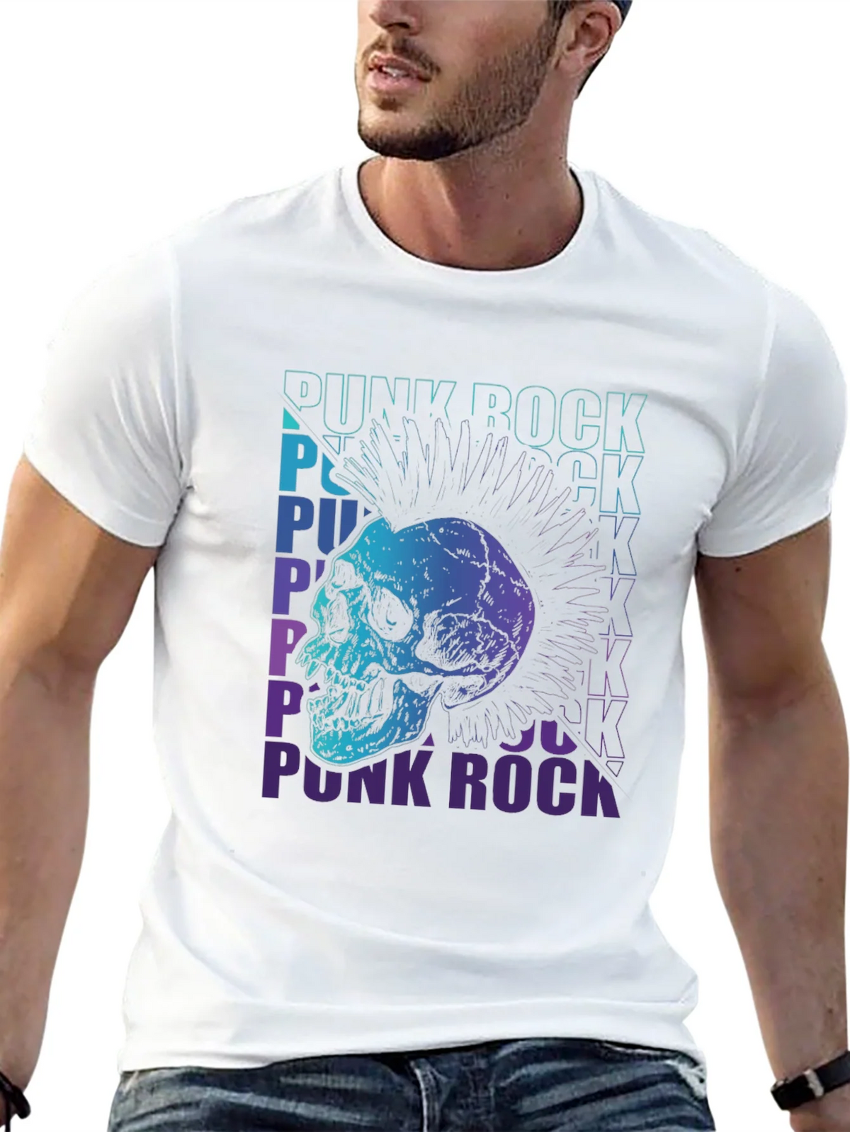 Punk Rock Skull Graphic Tee - Black Cotton T-Shirt product image 4