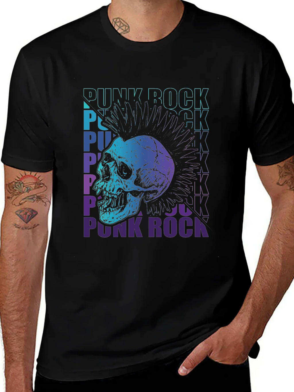 Punk Rock Skull Graphic Tee - Black Cotton T-Shirt product image 1
