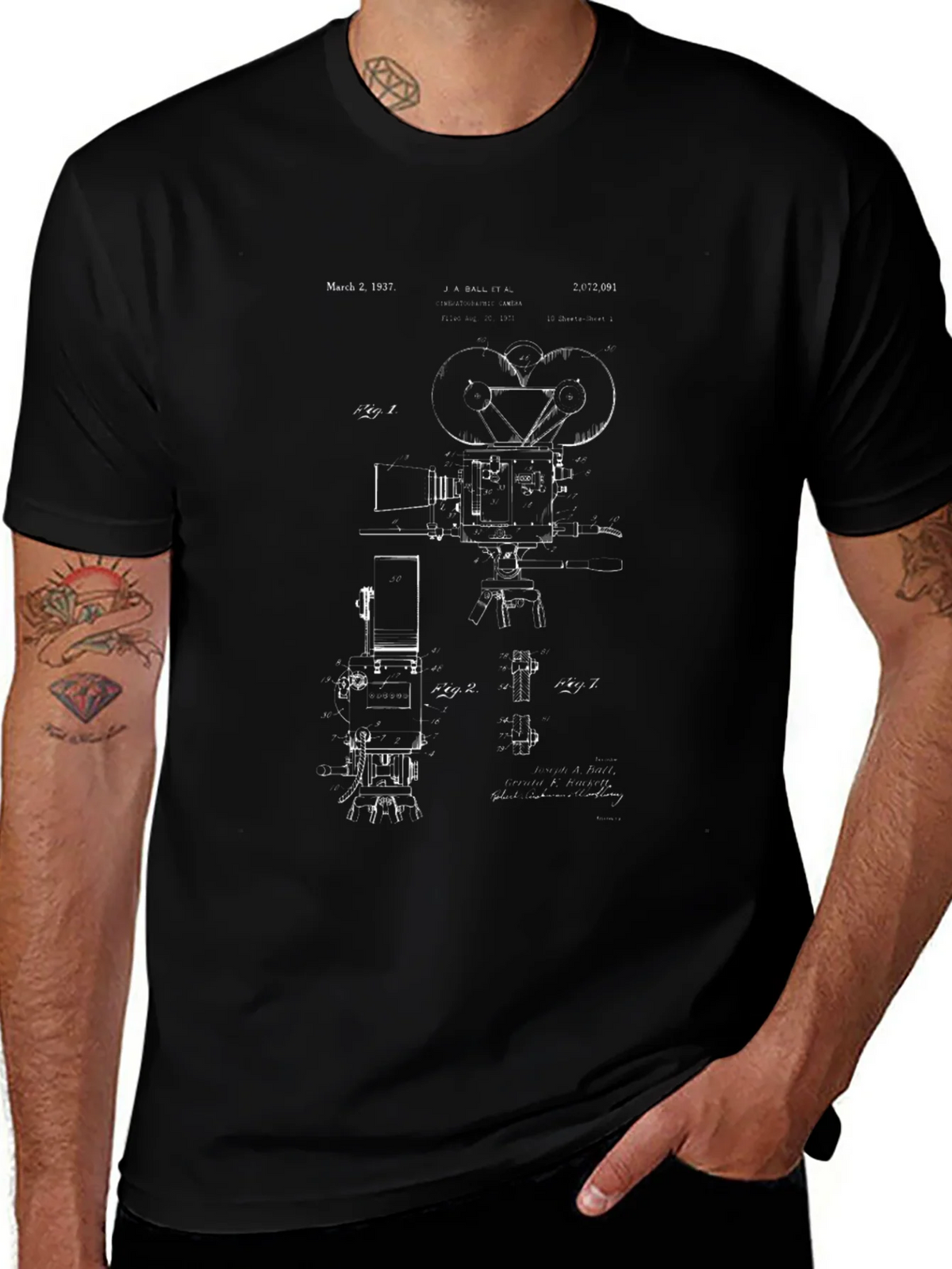 Vintage Camera Blueprint Graphic Tee product image 1