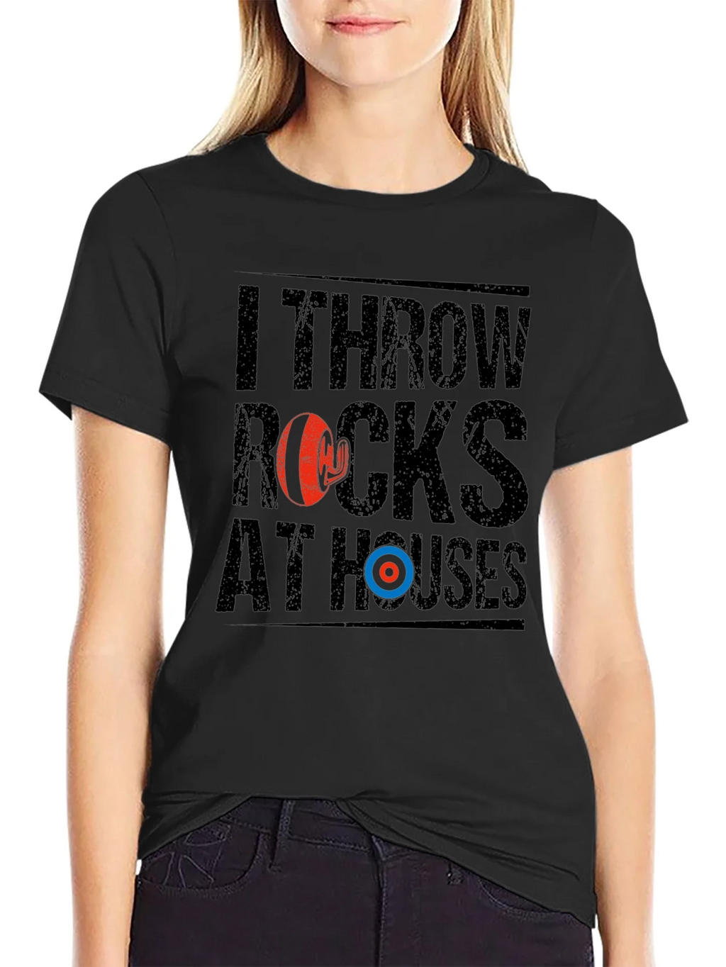 I Throw Rocks At Houses Funny Curling T-Shirt product image 5