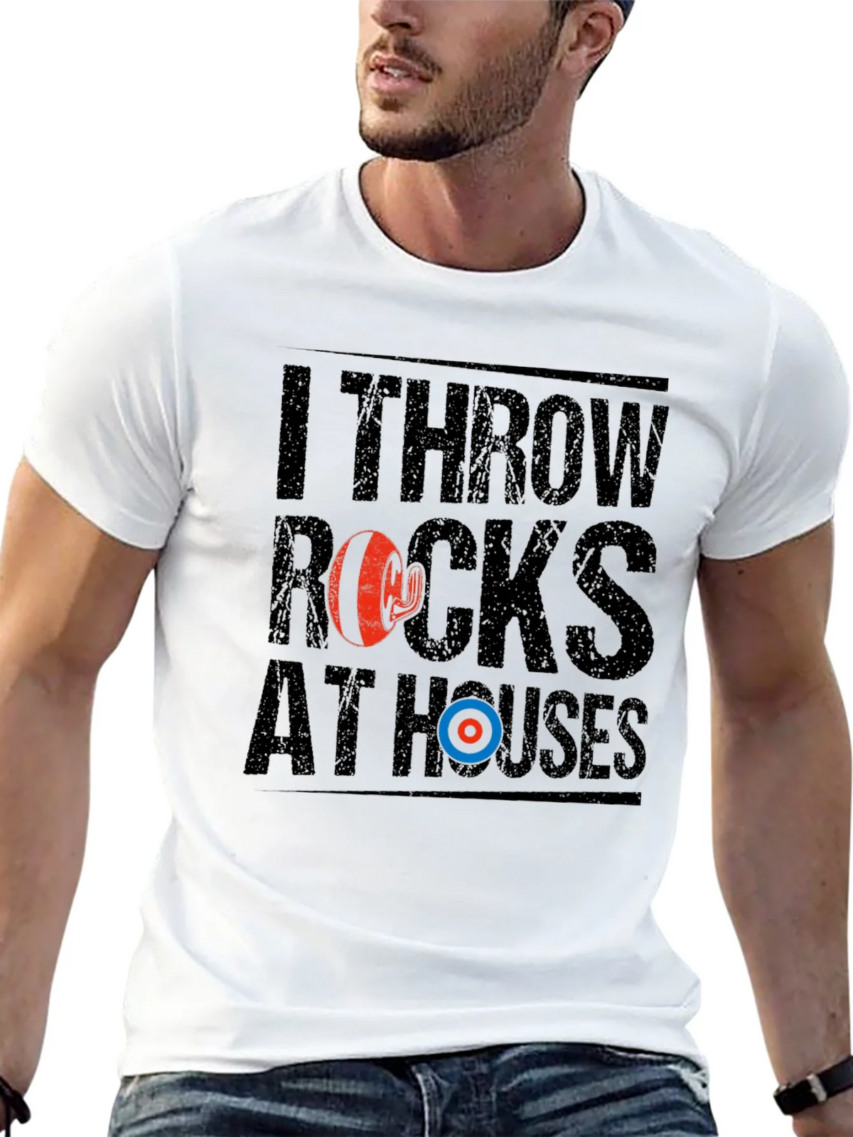 I Throw Rocks At Houses Funny Curling T-Shirt product image 4