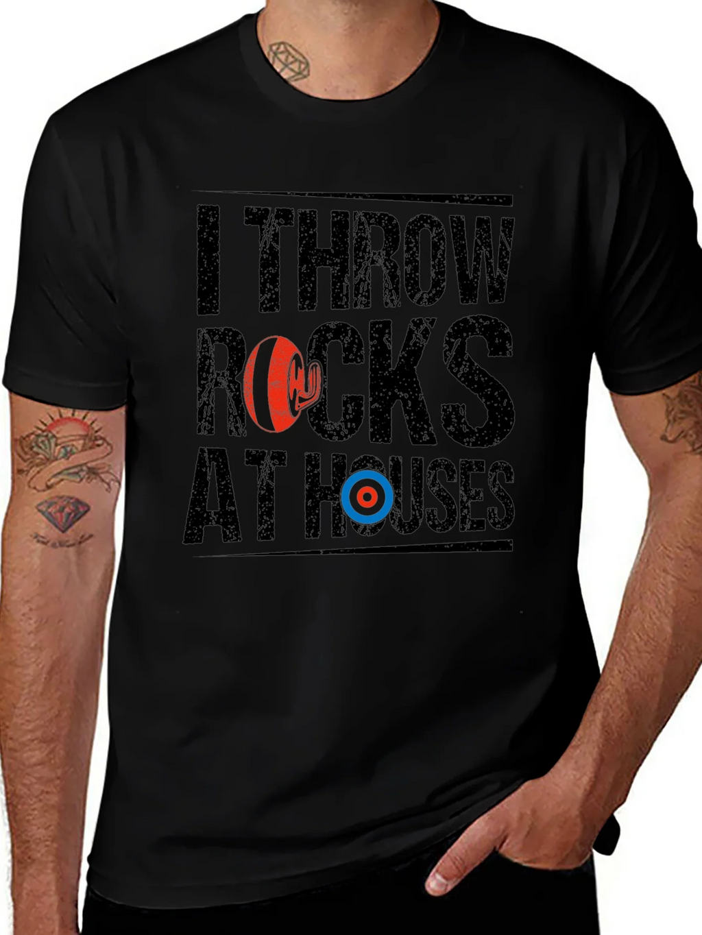 I Throw Rocks At Houses Funny Curling T-Shirt product image 1