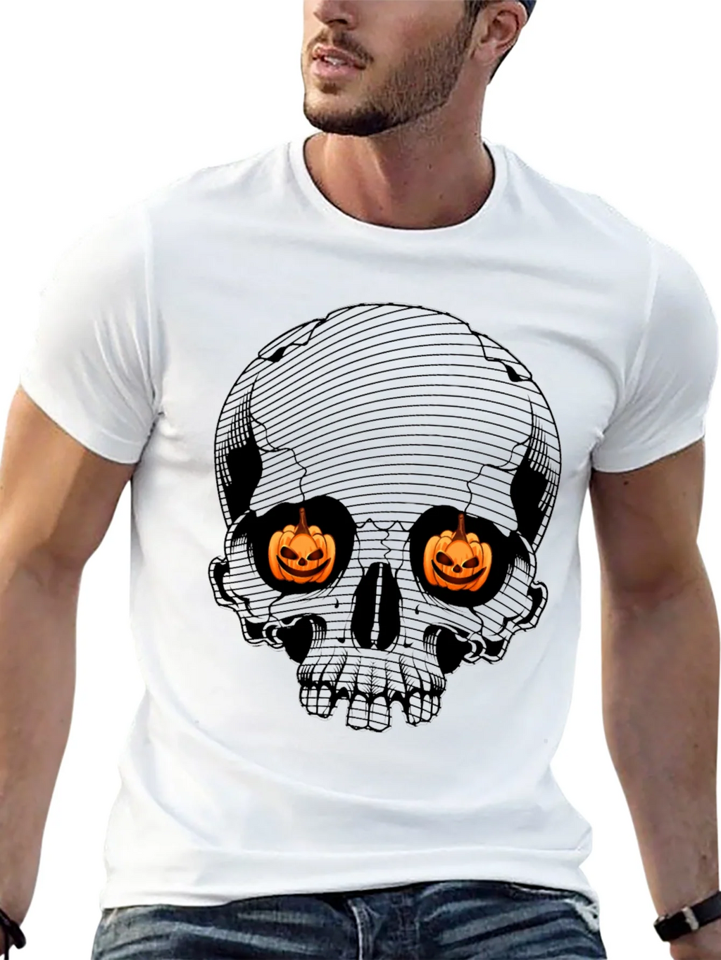 Halloween Skull Pumpkin Eyes T-Shirt product image 4