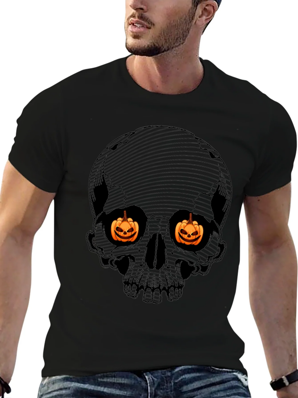 Halloween Skull Pumpkin Eyes T-Shirt product image 9