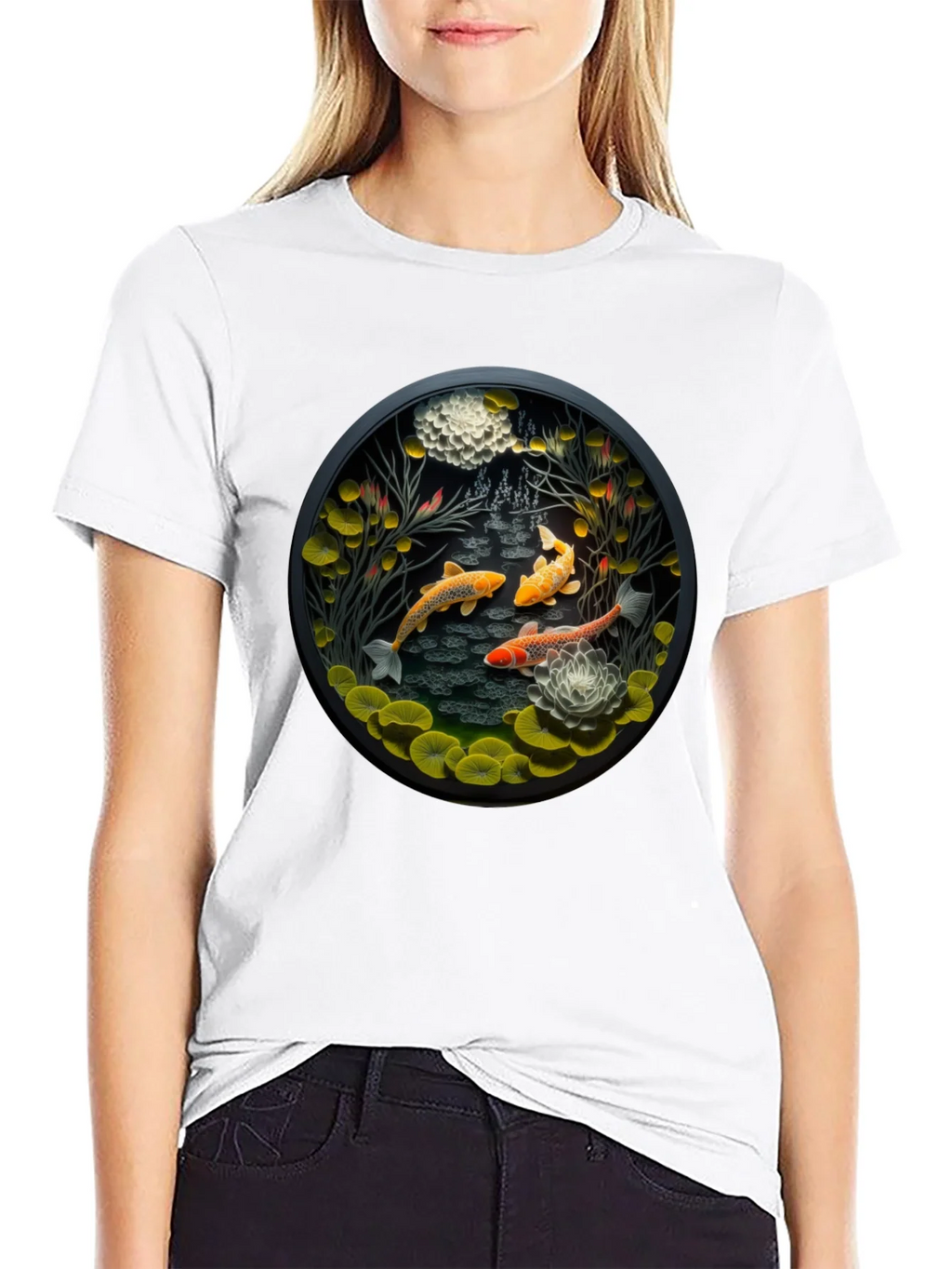 Koi Pond Graphic Tee - Stylish Black T-Shirt product image 11