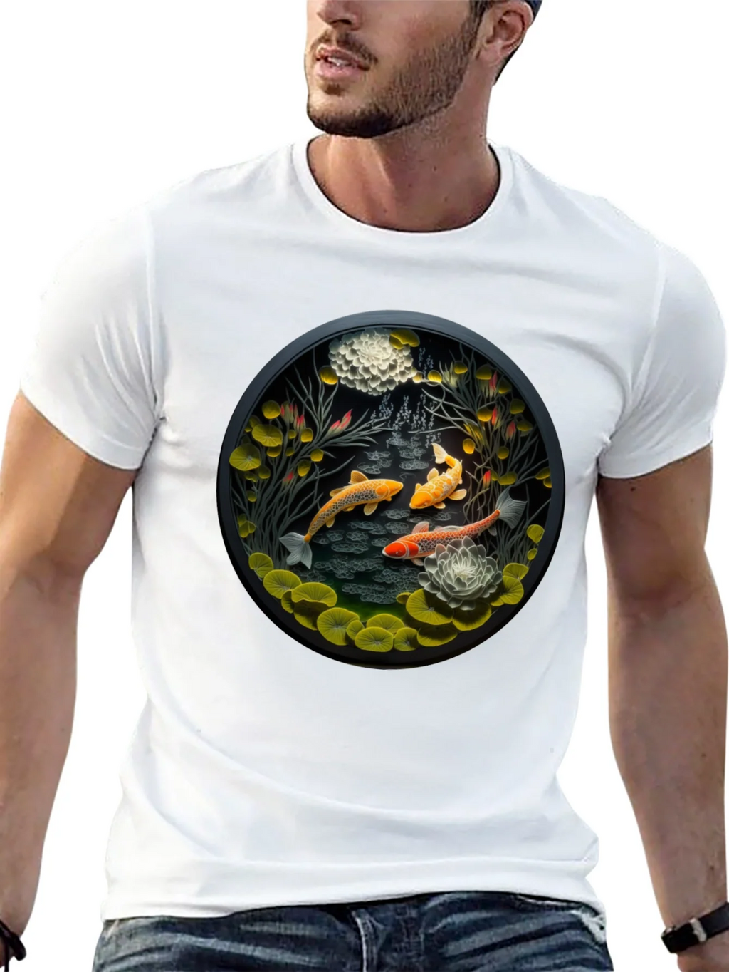 Koi Pond Graphic Tee - Stylish Black T-Shirt product image 4