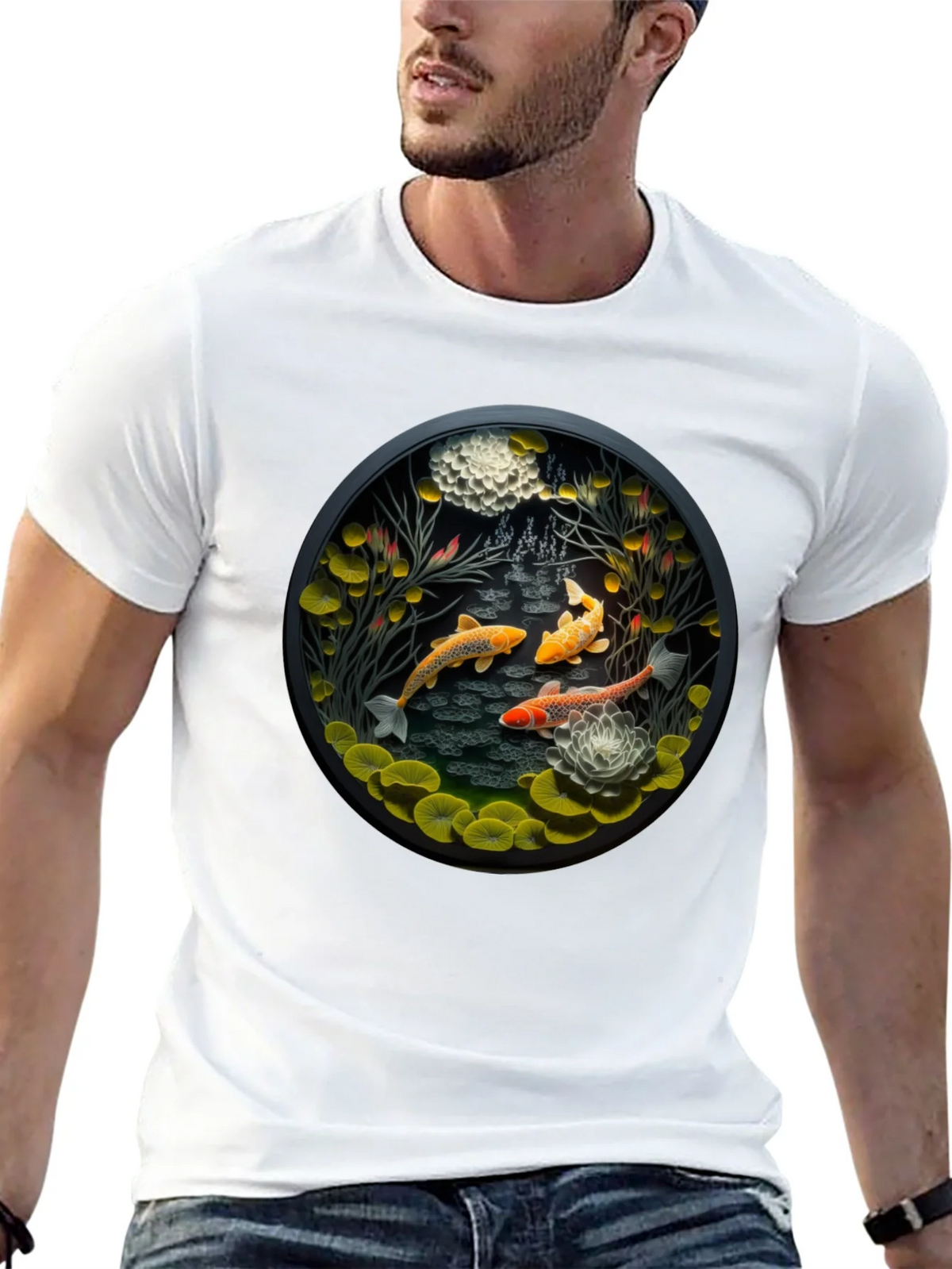 Koi Pond Graphic Tee - Stylish Black T-Shirt product image 4