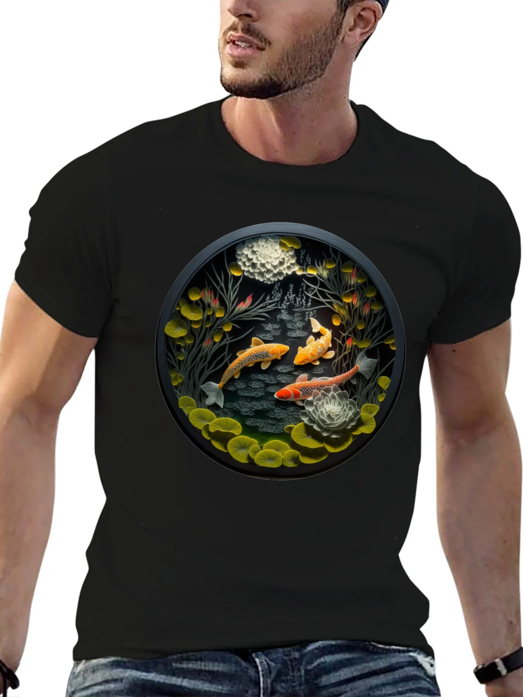 Koi Pond Graphic Tee - Stylish Black T-Shirt product image 9