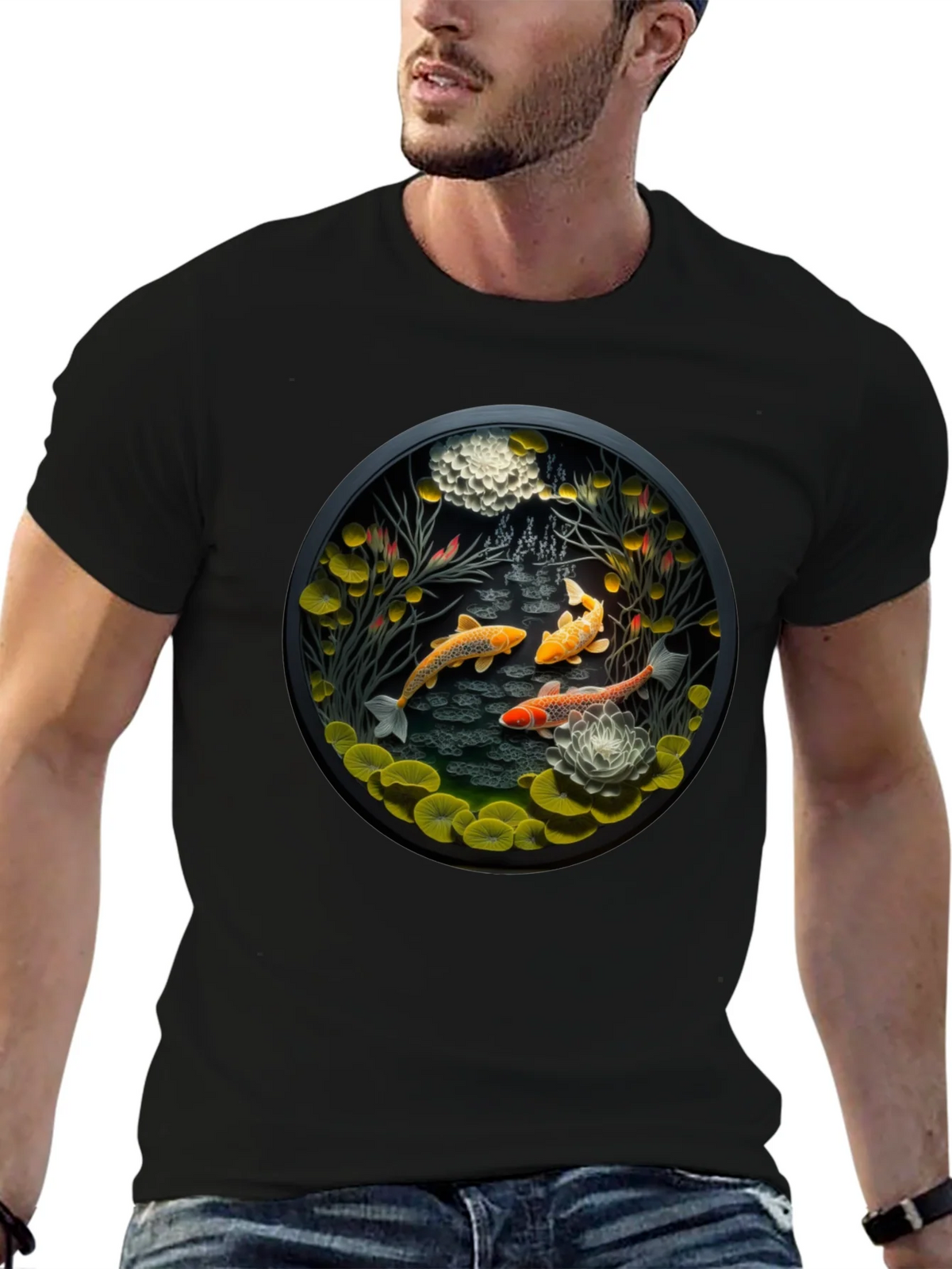 Koi Pond Graphic Tee - Stylish Black T-Shirt product image 9