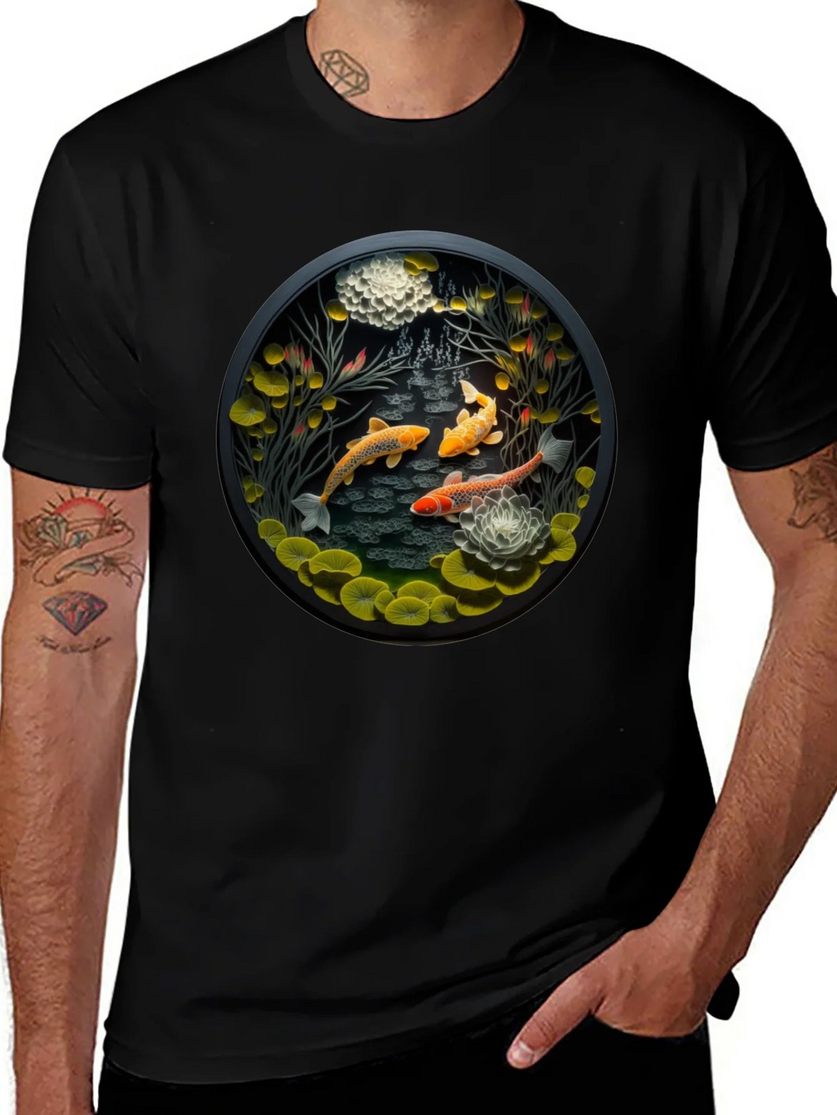 Koi Pond Graphic Tee - Stylish Black T-Shirt product image 1