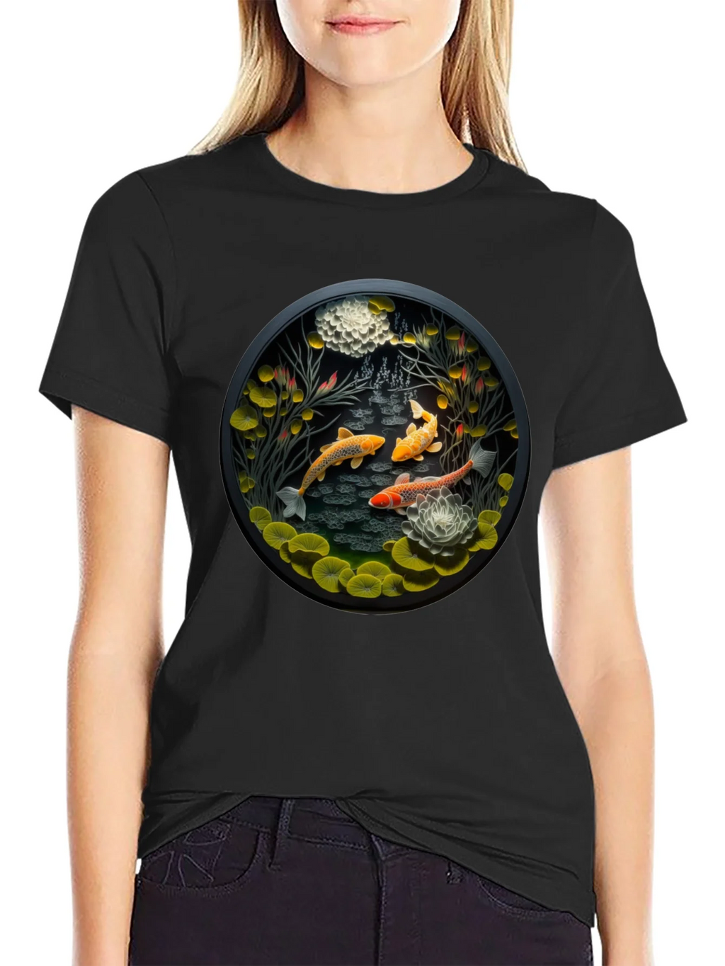 Koi Pond Graphic Tee - Stylish Black T-Shirt product image 5