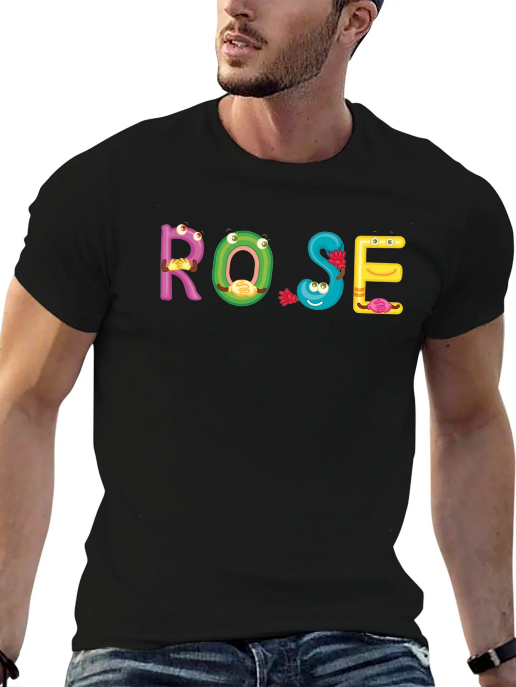 ROSE Cartoon Letter Black T-Shirt product image 9
