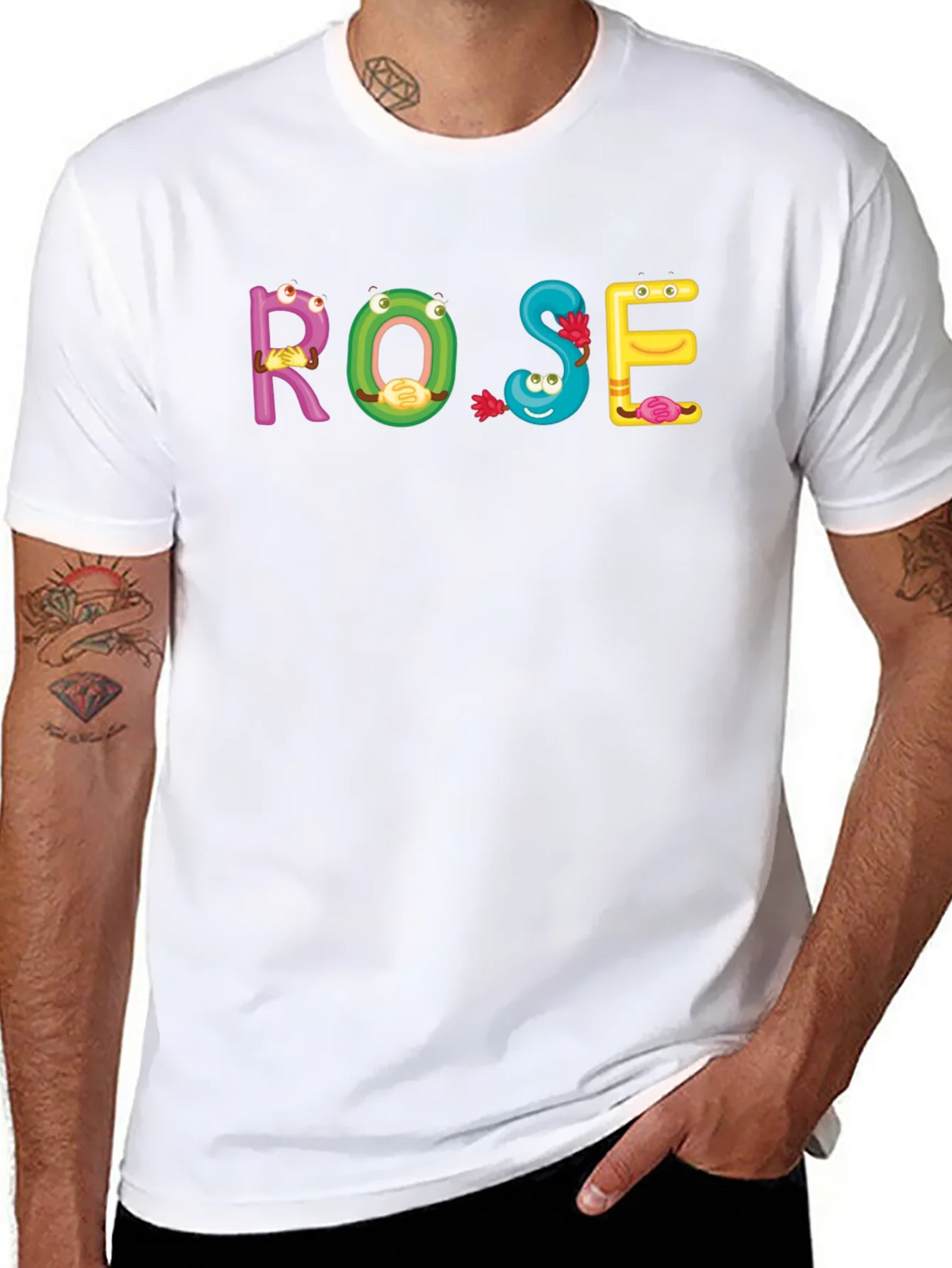 ROSE Cartoon Letter Black T-Shirt product image 10