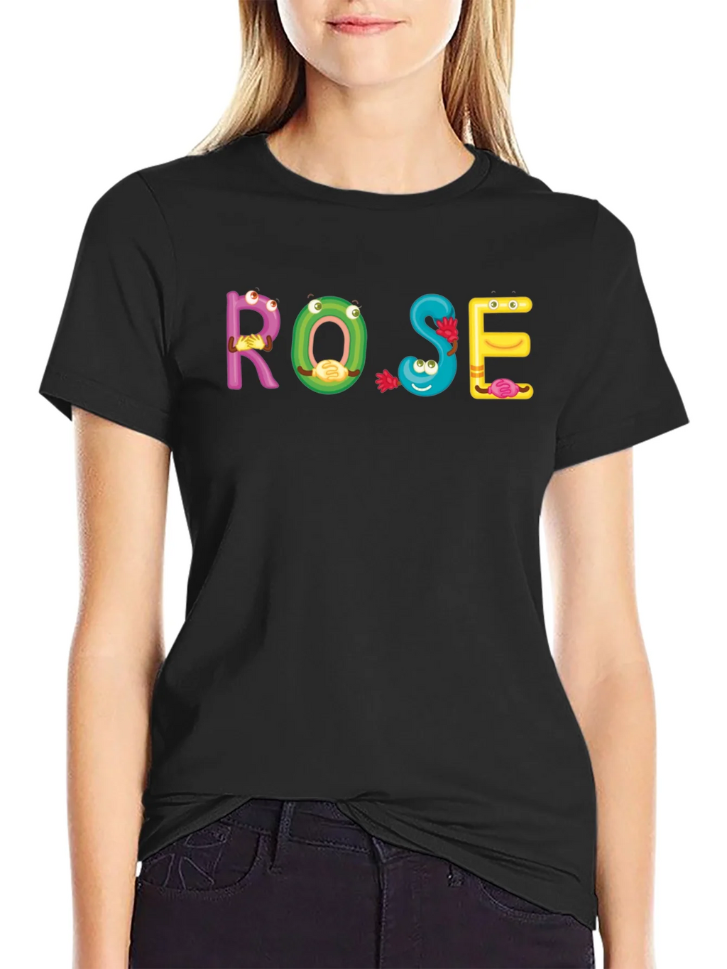 ROSE Cartoon Letter Black T-Shirt product image 5