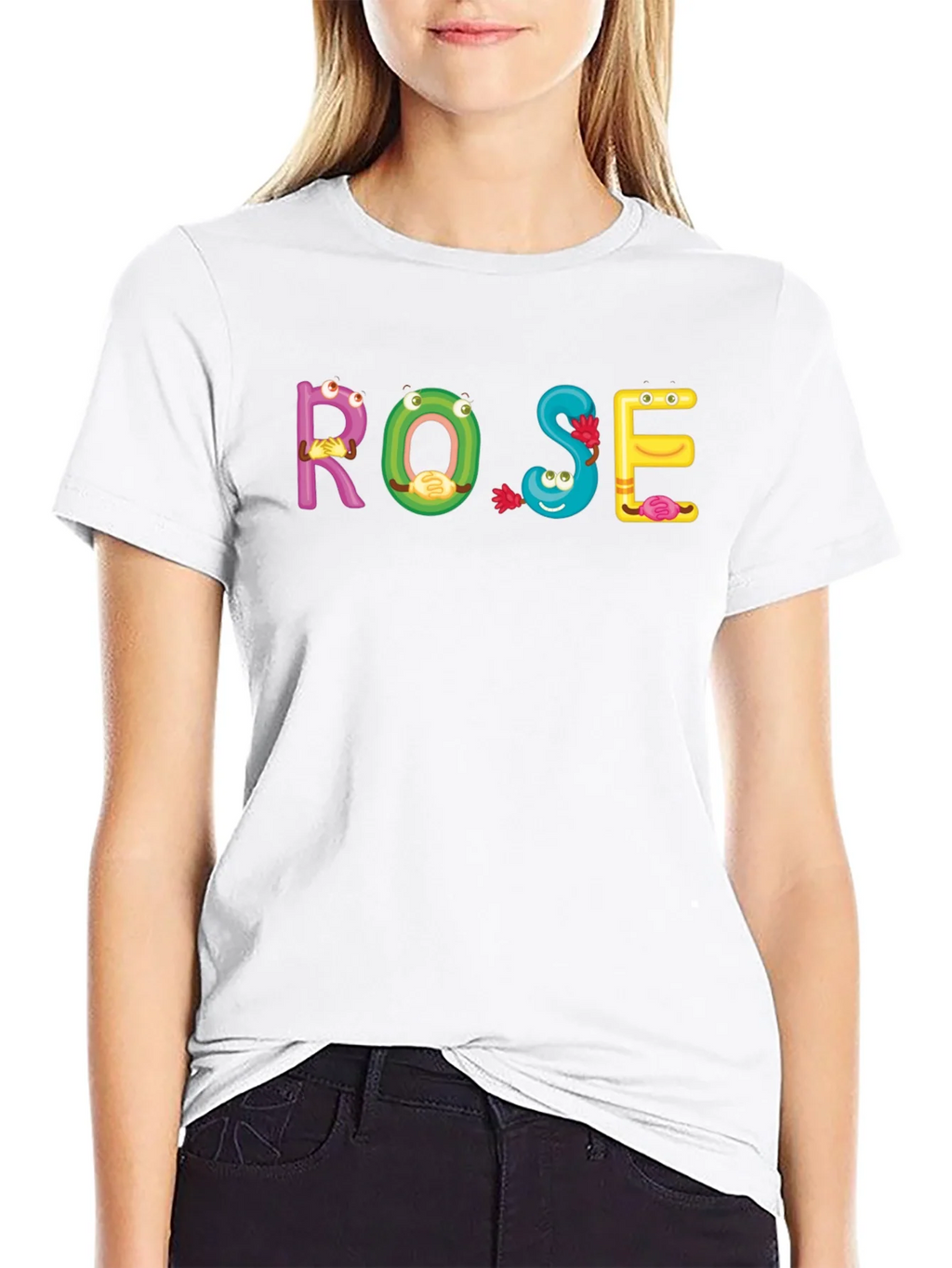 ROSE Cartoon Letter Black T-Shirt product image 11