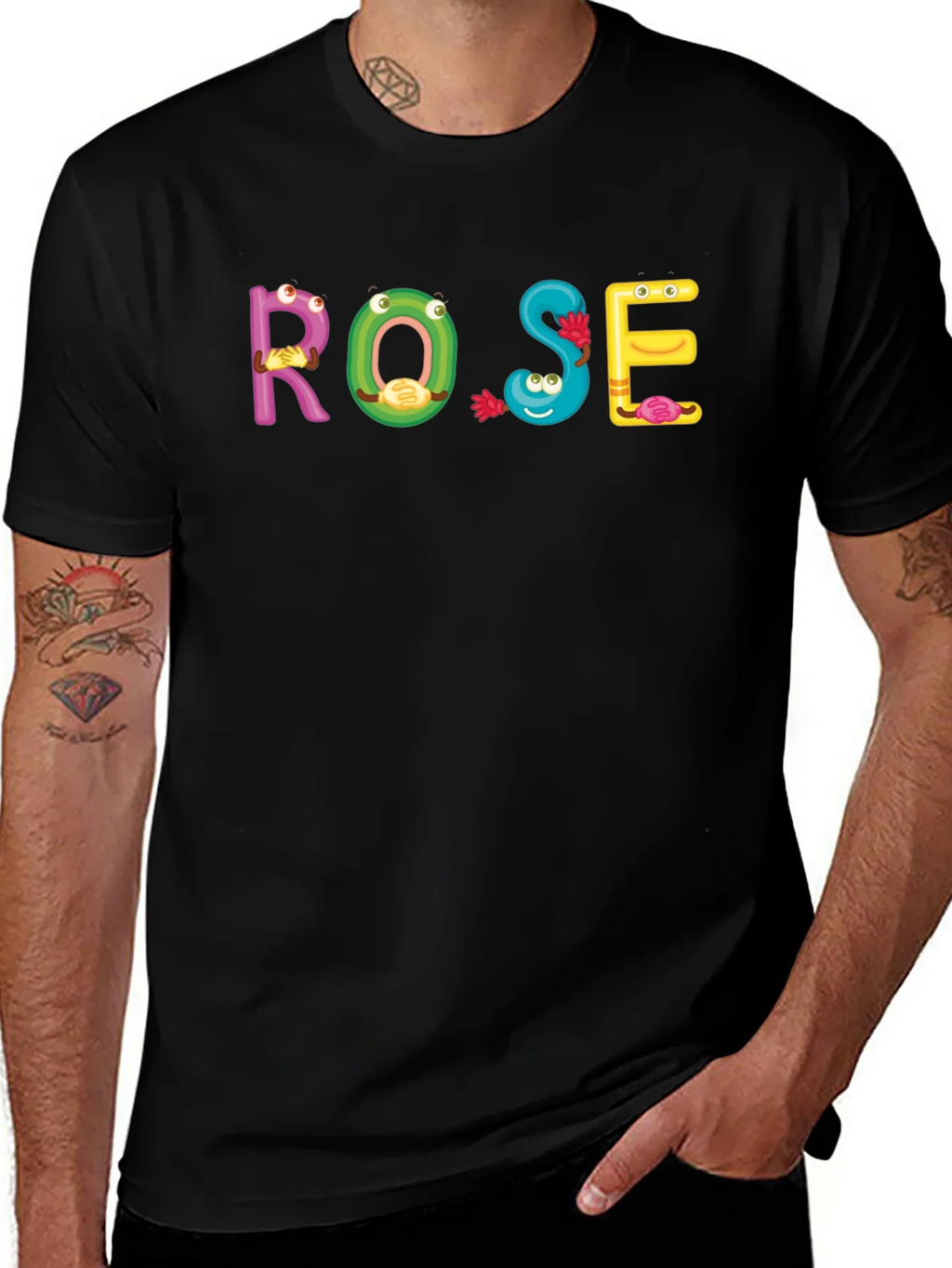 ROSE Cartoon Letter Black T-Shirt product image 1
