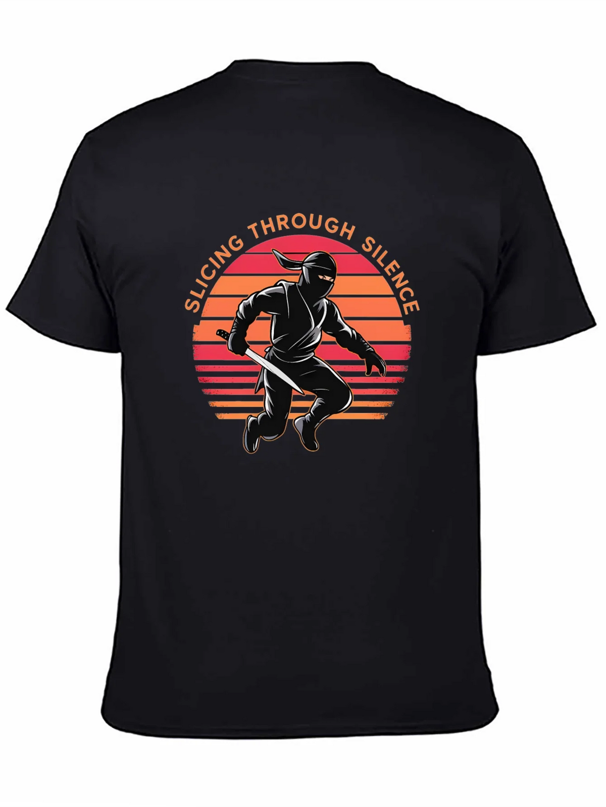 Ninja Slicing Through Silence Black T-Shirt product image 1